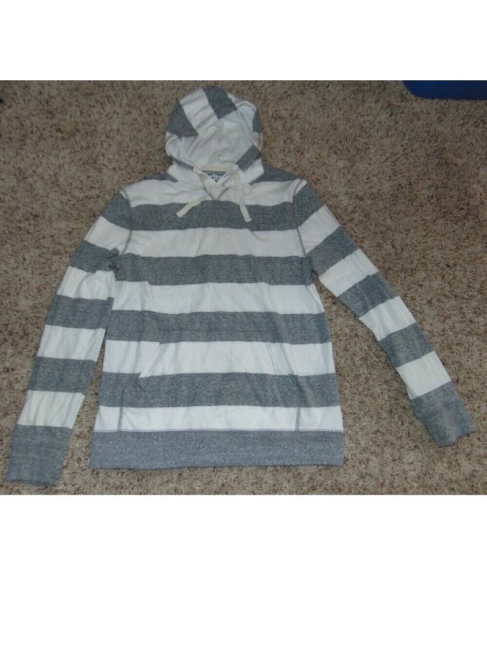 Mens Hooded Shirt Urban Pipeline Medium Gray White Striped Long Sleeve Pocket
